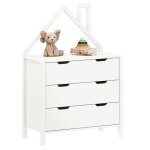 Commode enfant elano en bois massif blanc avec 3 tiroirs de rangement 84 x 120 x 41 cm meuble chambre ...