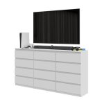 Commode gabriel ? 12 tiroirs (8 + 4) ? h 92 cm l 180 cm p 33 cm (blanc)