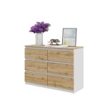 Commode gabriel ? 6 tiroirs ? buffet de chevet h71 cm l100 cm p33 cm (blanc / ch�ne wotan)
