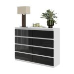 Commode gabriel ? 8 tiroirs ? buffet de chevet 92 x 120 x 33 cm (blanc / noir brillant)