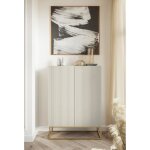 Commode haute � deux portes - veldio - 90 cm - taupe (gris - beige)