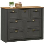 Commode chambre bolton l 110 cm en bois massif lasur� gris anthracite et brun 7 tiroirs meuble de rangement ...