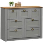 Commode chambre bolton l 110 cm en bois massif lasur� gris et brun 7 tiroirs meuble de rangement adulte ...
