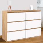 Idmarket commode 6 tiroirs tomi 110 cm bois fa�on h�tre et blanc