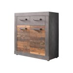 Indy - meuble chambre. commode avec 2 tiroirs en mlamin coloris gris ciment portes bois effet vieilli ...