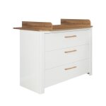Commode  langer roba ava - 3 tiroirs - poignes en bois massif - blanc - aspect chne