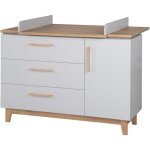 Commode  langer roba caro - 3 tiroirs + 1 porte - gris clair - dcor chne - hauteur 94cm