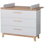 Commode  langer roba caro avec 3 tiroirs - fermeture progressive - gris clair / dcor chne