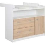 Commode  langer roba gabriella - 2 tiroirs 1 porte 1 compartiment ouvert - blanc et aspect bois chne ...
