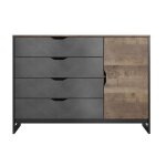 Commode laonile - 1 porte et 4 tiroirs - noyer et anthracite