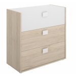 Commode meuble de rangement coloris chne - blanc - longueur 80 x hauteur 81 x profondeur 43 cm
