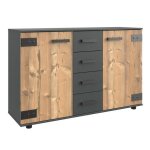 Commode meuble de rangement coloris imitation ch�ne - gris fonc� - longueur 130 x hauteur 83 x profondeur ...