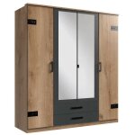 Commode meuble de rangement coloris imitation ch�ne poutre - graphite - longueur 91 x hauteur 103 x profondeur ...