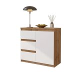 Commode mikel - 3 tiroirs et 1 porte - 75 x 80 x 35 cm (ch�ne wotan / blanc)