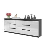 Commode mikel - 6 tiroirs et 3 portes - h75 cm x l200 cm x p35 cm (anthracite / blanc brillant)