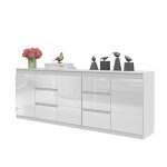 Commode mikel - 6 tiroirs et 3 portes - h75 cm x l200 cm x p35 cm (blanc matt / blanc brillant)