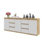 Commode mikel - 6 tiroirs et 3 portes - h75 cm x l200 cm x p35 cm (ch�ne wotan / blanc matt)