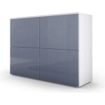 Commode moderne blanche et grise faades laques et corps mat