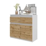 Commode noah - 2 tiroirs et 2 portes - h75cm l80cm p35cm (blanc / ch�ne wotan)