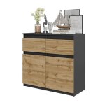 Commode noah - 2 tiroirs et 2 portes - meuble de rangement pour couloir / chambre - buffet h75cm l80cm ...
