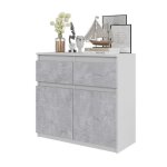Commode noah - 2 tiroirs et 2 portes - meuble de rangement pour couloir / chambre - buffet h75cm l80cm ...