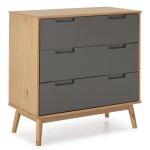 Commode de nuit bruce avec 3 tiroirs bois massif 80 cm largeur