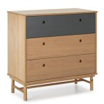 Commode de nuit magnus 3 tiroirs bois massif 80 cm largeur