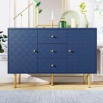 Commode 2 portes et 3 tiroirs avec Étagère réglable pour chambre salon 82 x 120 x 40 cm bleu marine Commode 2 portes et 3 tiroirs avec Étagère réglable pour chambre salon 82 x 120 x 40 cm bleu marine