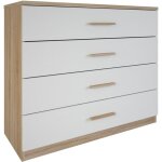 Commode - pegane - selena - 4 tiroirs - chene bross� - blanc