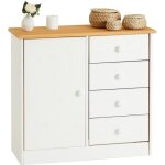 Commode en pin massif lasur� blanc et brun rondo buffet meuble de rangement avec 4 tiroirs et une porte ...
