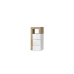 Commode bura ? 3 tiroirs ? l35 cm ? blanc brillant laqu et chne clair ? design moderne