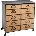 Commode de rangement de 10 tiroirs coloris noir - naturel - l. 84 x l. 43 x h. 867 cm