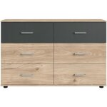 Commode rhodes - 6 tiroirs - dcor chne et gris - l130 x p41 x h83 cm