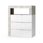 Commode de salle de bains bura ? 3 tiroirs ? l64 cm ? blanc brillant laqué et gris aspect béton Commode de salle de bains bura ? 3 tiroirs ? l64 cm ? blanc brillant laqué et gris aspect béton