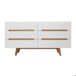 Commode scandinave blanc brillant et fr�ne 6 tiroirs melka - miliboo