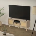 Ml - design commode tv 120x505x30 cm aspect chne avec 2 portes tiroir tagre faade en rotin table ...