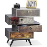 Relaxdays commode vintage avec 4 tiroirs d�cal�s �tag�re meuble rangement lowboard hxlxp: 68 x 60 x 40 ...