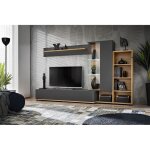 Composition murale collection klis 2 coloris gris anthracite et chne. led incluses. meuble tv design ...