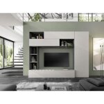 Composition murale tv - prato - gris effet pierre - 277 x 40 x 210 cm Composition murale tv - prato - gris effet pierre - 277 x 40 x 210 cm