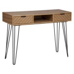 Console avec 2 tiroirs en bois - fer coloris beige - longueur 110 x profondeur 40 x hauteur 78 cm