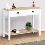 Idmarket console 2 tiroirs campagne isis 1 �tag�re bois et blanc