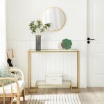 Console dore vasagle - 2 tagres en verre tremp - 100 x 35 x 80 cm