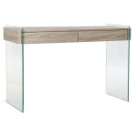 Console meuble console en mdf tempr naturel et verre tremp - longueur 120 x profondeur 40 x hauteur ...