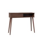 Console scandinave effet bois noyer avec 1 porte coulissante rainure 2 niches de rangement
