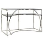 Console table console en acier et verre coloris argent - longueur 120 x profondeur 50 x hauteur 75 cm ...