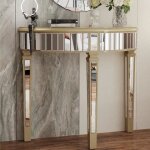 Console table meuble avec plateau en miroir console entre couloir bout de canap pour salon 90x35x80cm ...