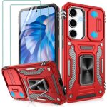 Coque antichocs pour samsung galaxy s24 plus avec 2 vitres en verre tremp� - massilia tech - rouge