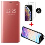 Coque apple iphone 12 pro max(6. 7) + [2 pack] verre trempmiroir flip case avec stand housse protection ...
