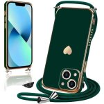 Coque bandouli�re - luxe - pour iphone 13 - vert nuit - motif coeur - antichoc tpu souple