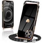 Coque avec collier cordon - luxe - pour iphone 13 pro max - noir - antichoc - motif coeur